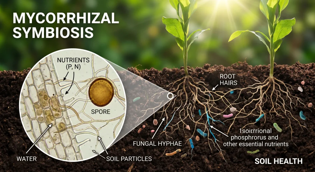 Unlock the secrets of mycorrhizae soil health. Learn how this underground fungal network revolutionizes crop nutrition, drought resistance, and yield. Master soil biology at BAW Academy.